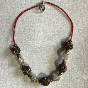 Beautiful Handcrafted Red And Black Choker Necklace 14". By LONDON Necklace